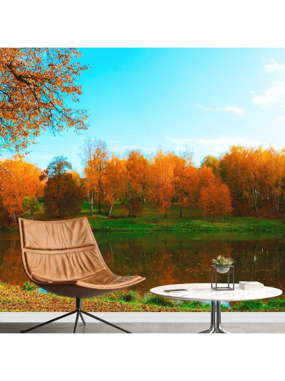 Removable Autumn Wall Mural - Orange Leaf Tree Nature Photography 66x96